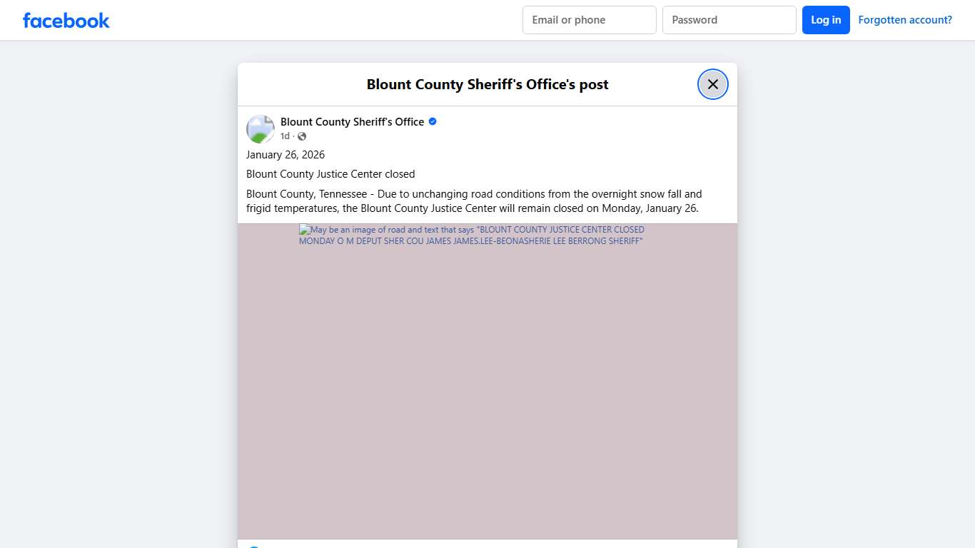 January 26, 2026 Blount... - Blount County Sheriff's Office Facebook